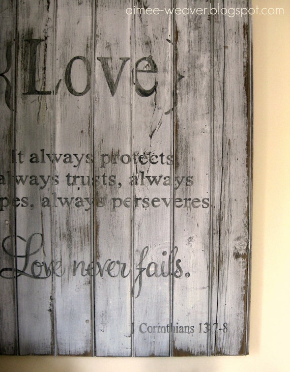 Handpainted wood barn door sign with love verse