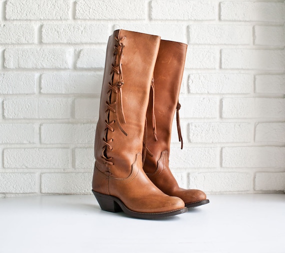 Leather Western Lace Up Cowboy Boots