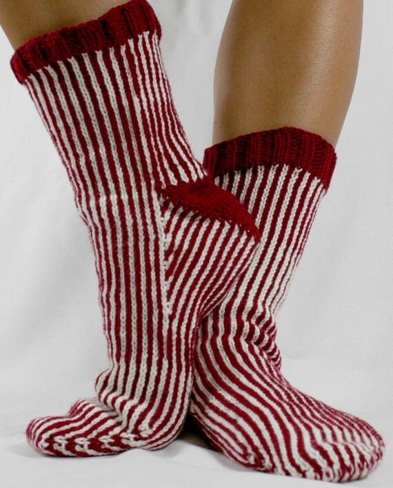 CANDY STRIPE SOCKS in Red/White Cotton Acrylic by AlohaBlu