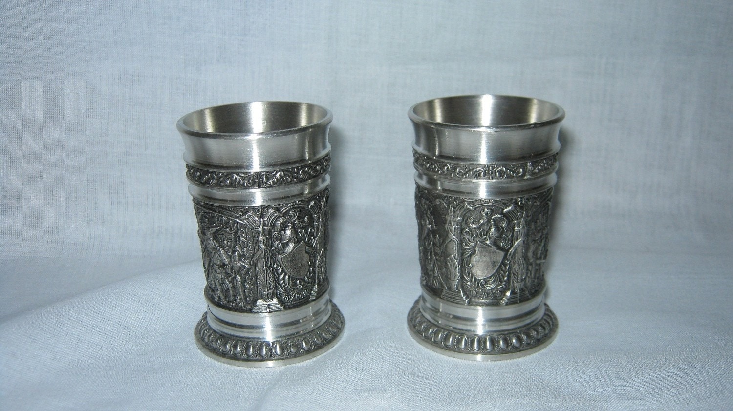 Vintage Pewter Shot Glasses Germany HORSE/ SOLDIER/ Crest
