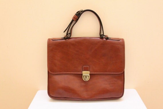 Vintage Brown Color Leather Handbag // Nordstrom Genuin