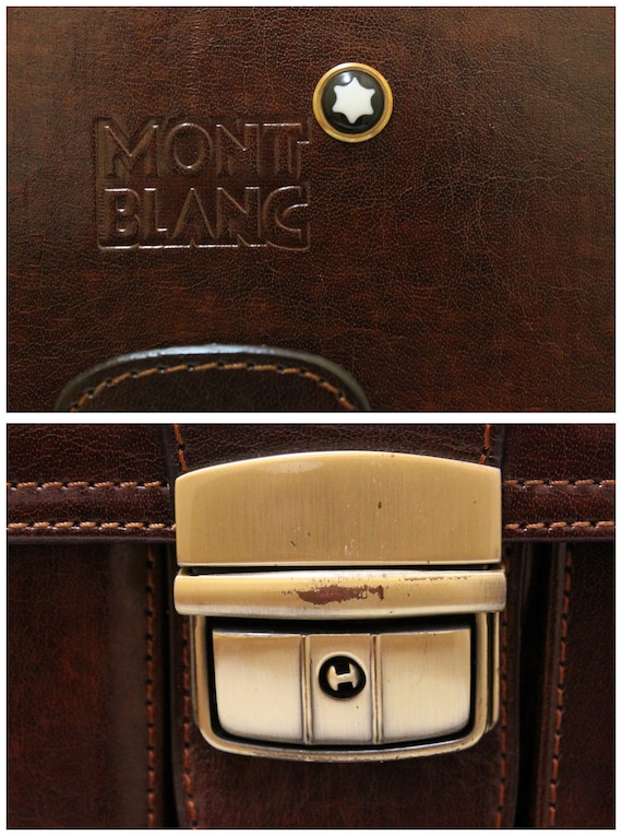 Vintage Brown Leather Mont Blanc Briefcase with Original