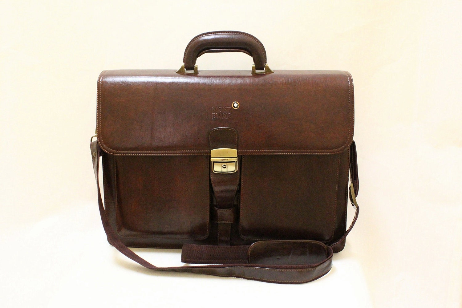 Vintage Brown Leather Mont Blanc Briefcase with Original