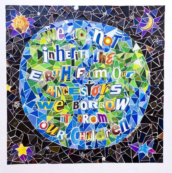 Items similar to Earth day wall art giclee print of mosaic collage