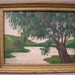 1940s vintage peaceful small framed river tree country oil on board painting, Free Ship