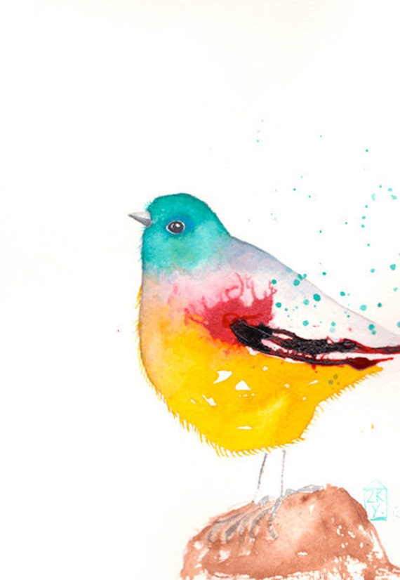 cool bird original watercolor by zuhalkanar on Etsy