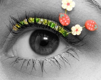 Strawberry Eyelash Jewelry - false eyelashes with strawberries and flowers