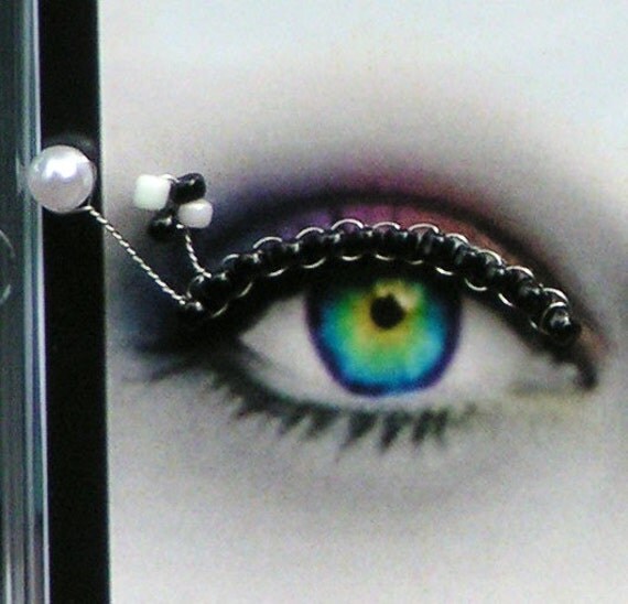 Black with Pearls beaded eyelash jewelry