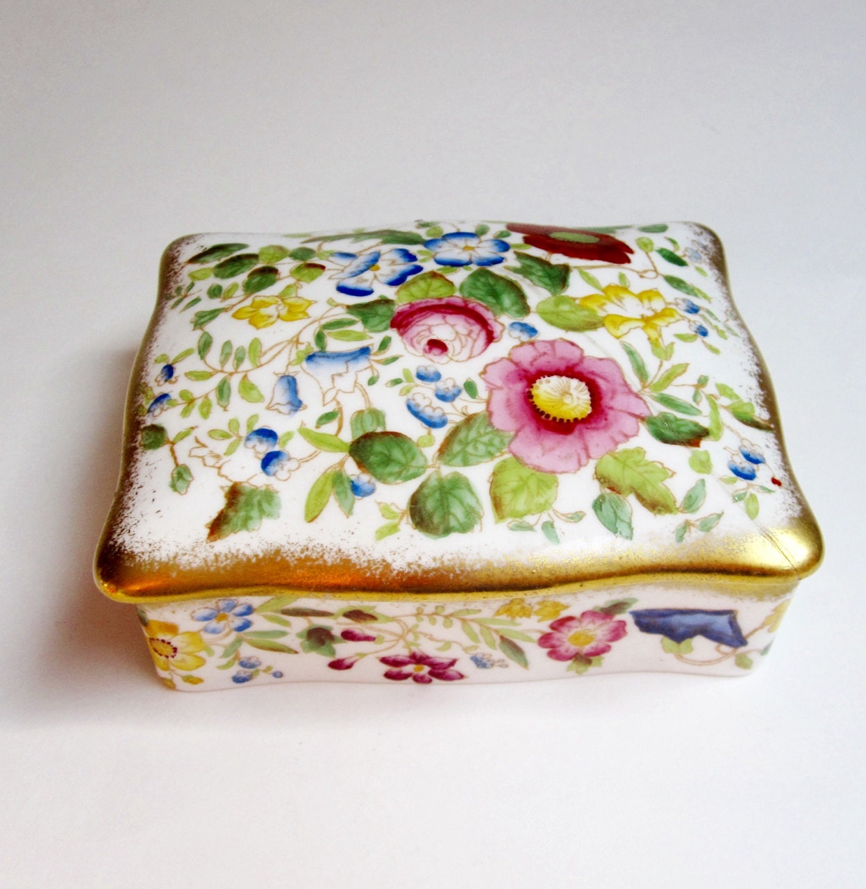 Vintage Hammersley Trinket Box Porcelain Flowered