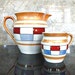Czechoslovakian Lustreware Pitchers, Vintage Elegance, Iridescent Gold with Sky Blue and Carnelian Red, Very Unusual