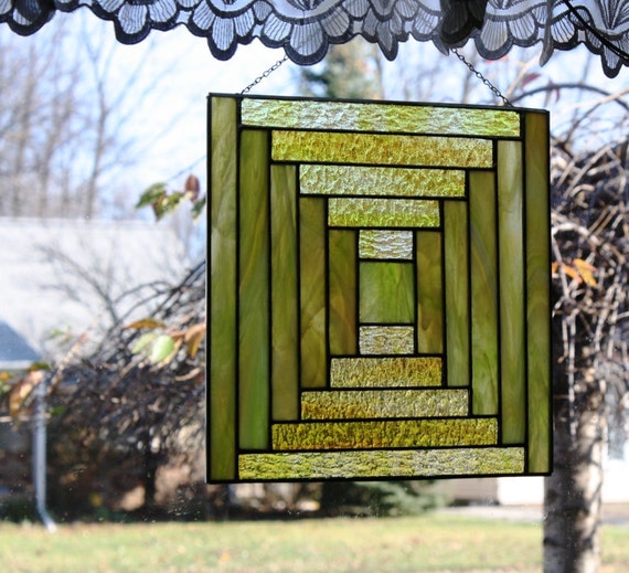 Suncatcher Stained Glass Log Cabin Quilt Block by GailsGlassGarden