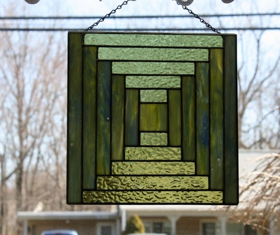 Stained Glass Suncatcher Panel Log Cabin Quilt Block