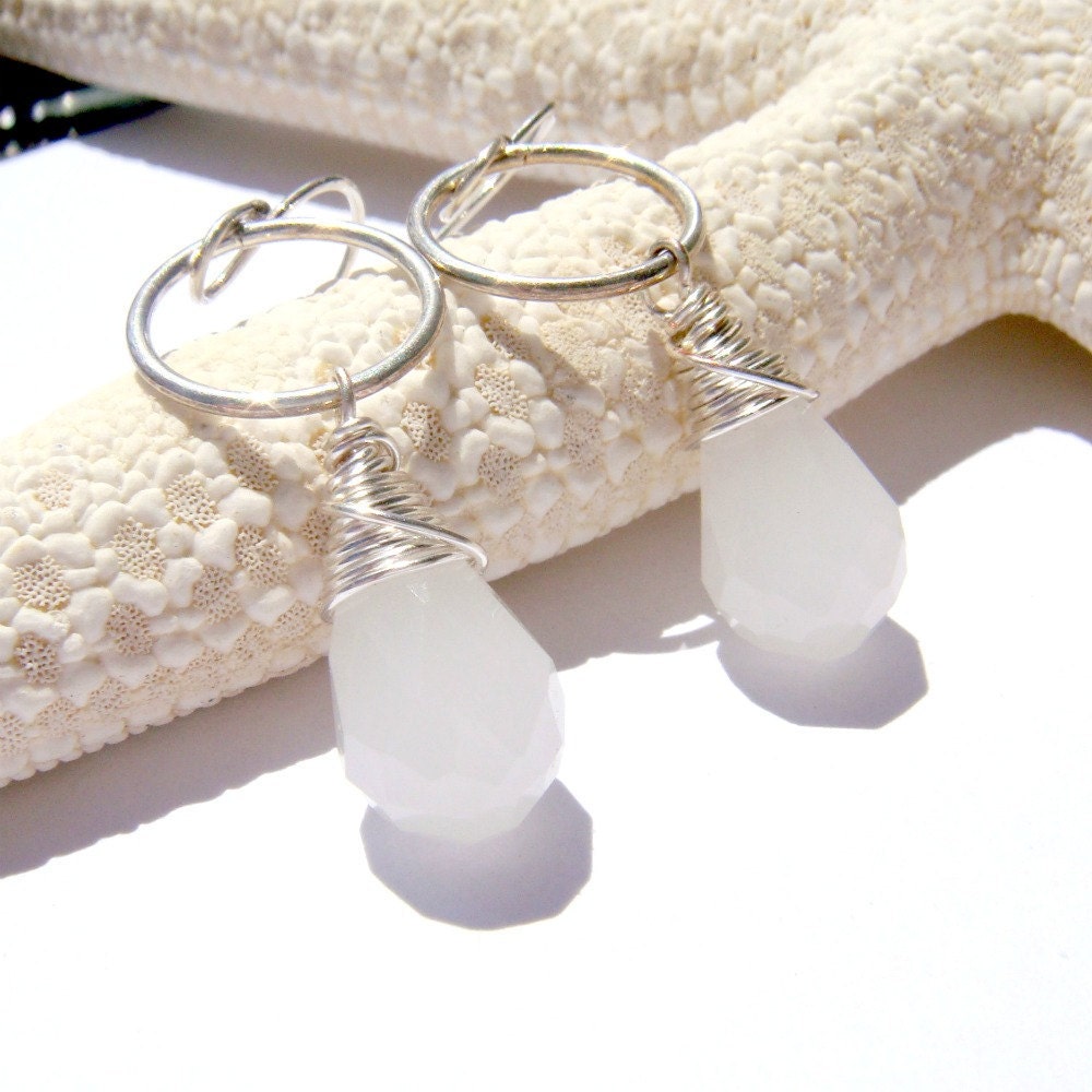White Earrings with Sterling Silver Accents Modern Geometric