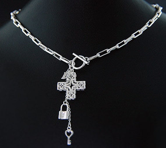 Items similar to SALE Sterling Silver Cross Lariat Necklace, cross ...