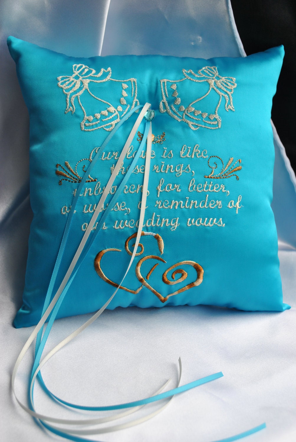 Blue Wedding Ring Bearer pillow beautiful by AussieWeddingGarters