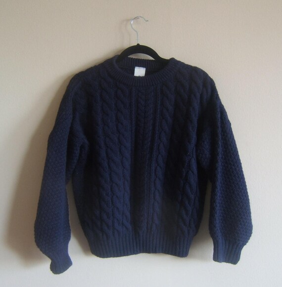Wool Sweater: Navy knit wool slouchy sweater by sayitaintsold