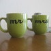 Green Mr. and Mrs. Hand Painted Coffee Mugs - Ready To Ship