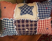 Rag Pillow, Frontier Primitive Pillow, Homespun Pillow with Buttons and Star, Americana Decor, Handmade in NJ