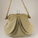 Deco Details Wheat Linen Petal Purse - Chunky Lucite Clasp - 1930s or 1940s Vintage