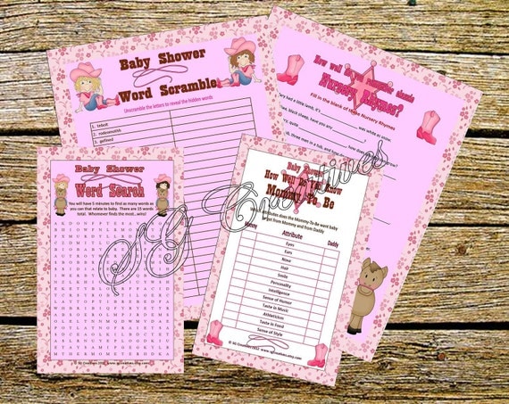 SALE Cowgirl Baby Shower Games Printable PDF Instand Download