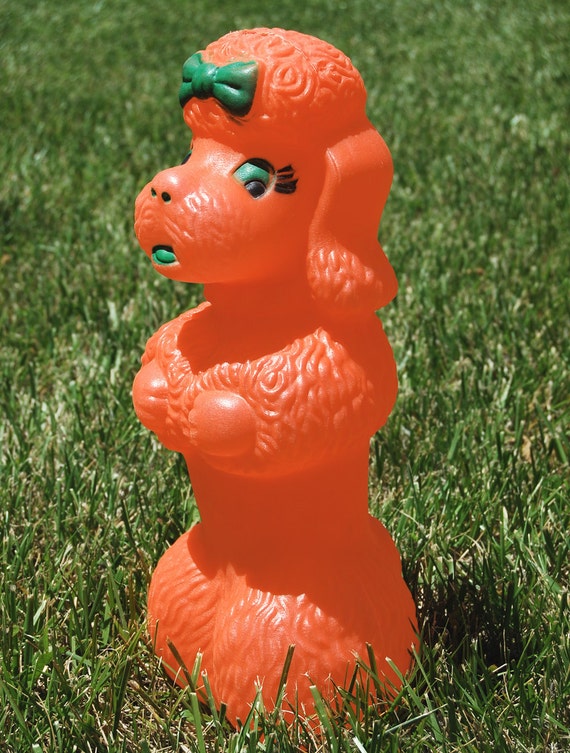 Vintage Plastic Coin  Bank  Tall Orange Poodle 1965