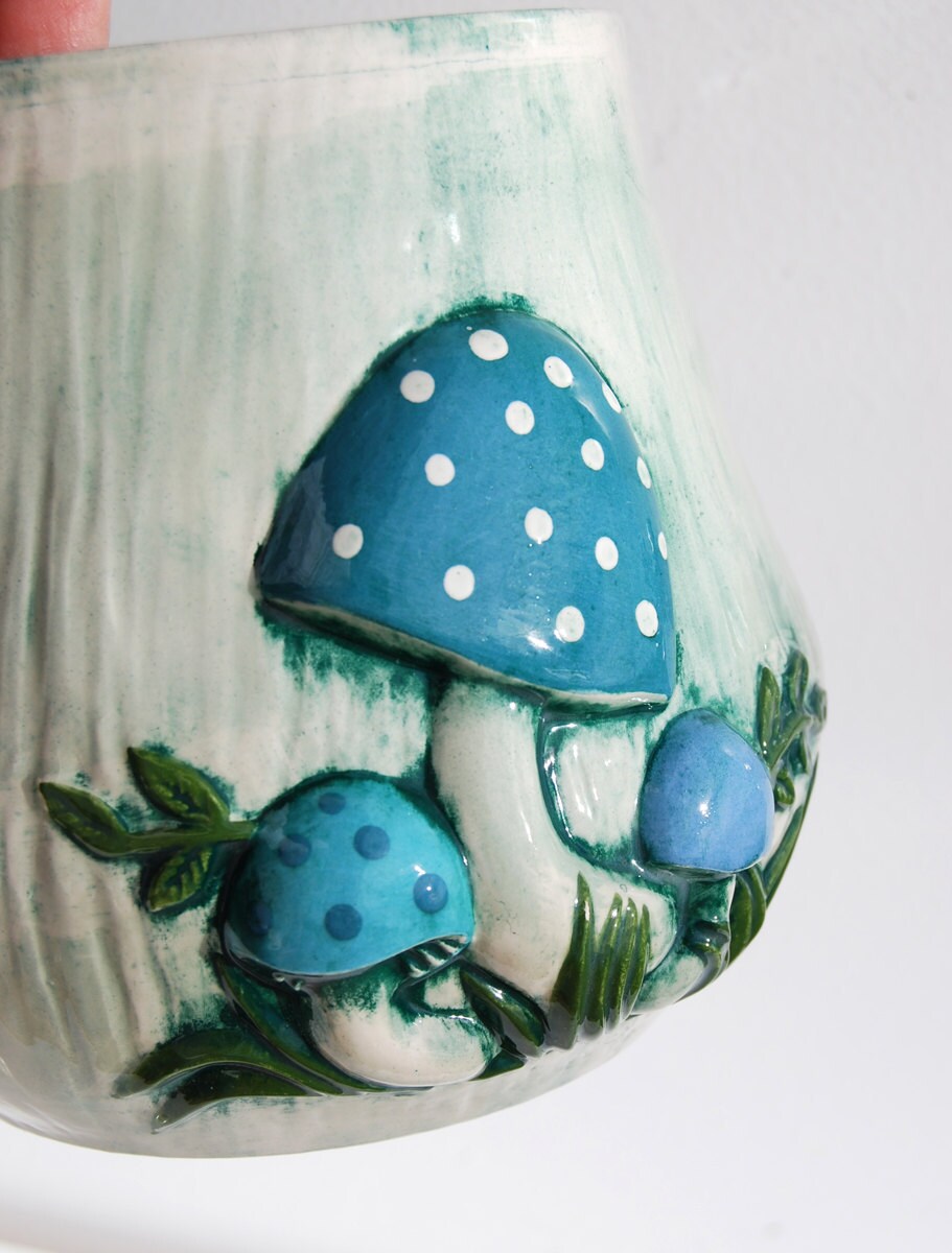 Vintage Arnels Mushroom Ceramic Cookie Jar Canister Aqua