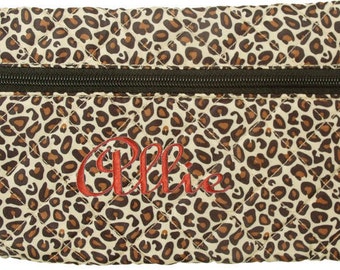 Personalized Quilted Cosmetic Case or Pencil Pouch Leopard