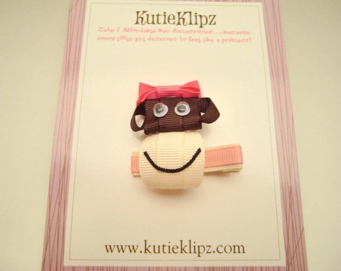 INVENTORY CLEARANCE SALE...Bubbles the Monkey Hairbow Hairclip - Ribbon Sculpture, Hair Clip, Hair Bow