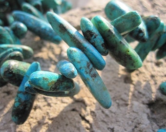 5Str- Teal Blue Green African Turquoise stick beads 4x5x18mm -95pcs/strand