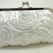 Kiss Lock Bridal Clutch in White Taffeta Rosette with Something Blue Satin Lining for Bridal Bridesmaids Gifts or Special Occasions