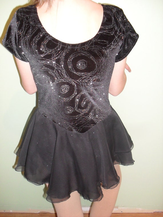 Figure skating or dance dress Black velvet glitter dress