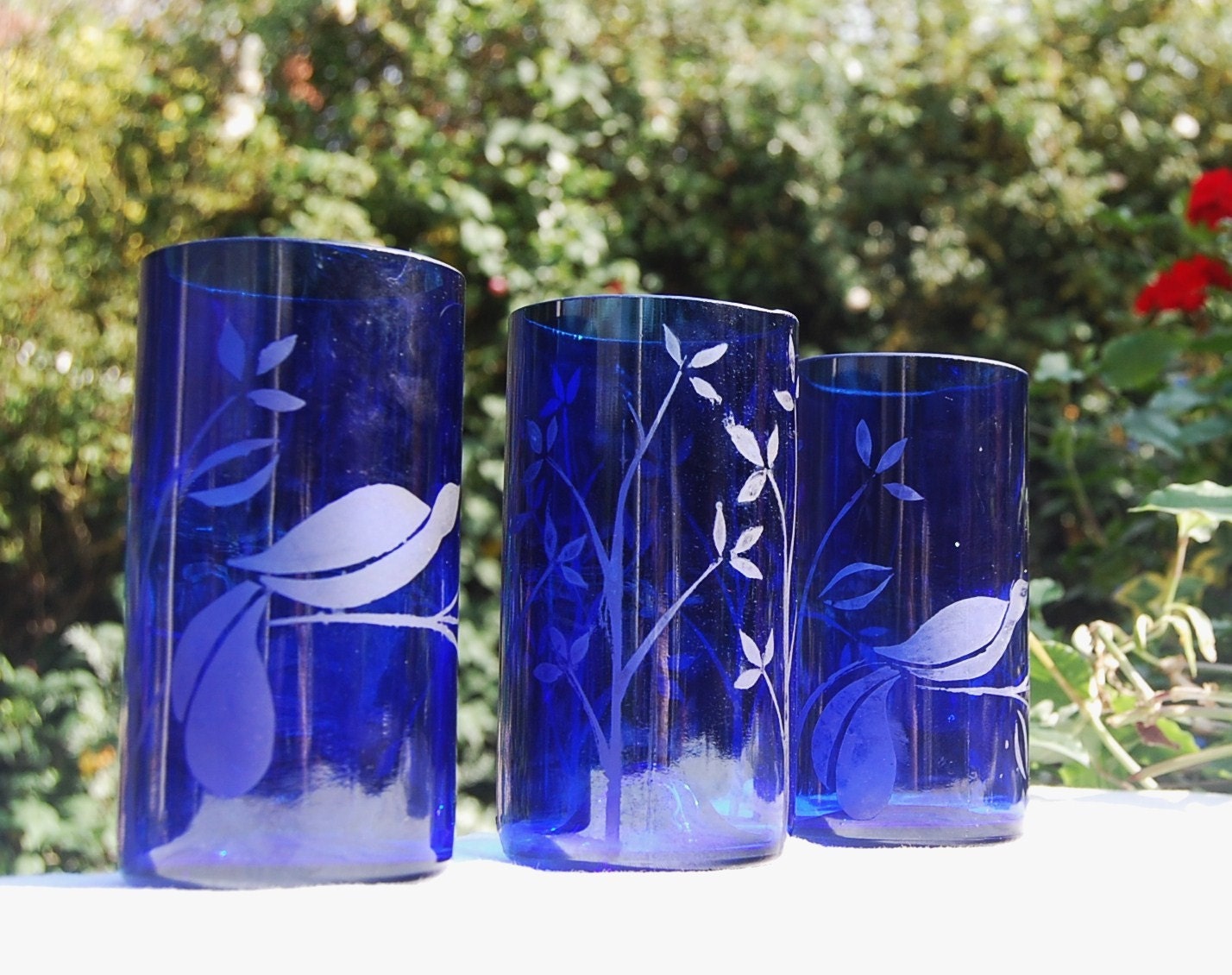 Colbalt Blue Repurposed Wine Bottle Glasses