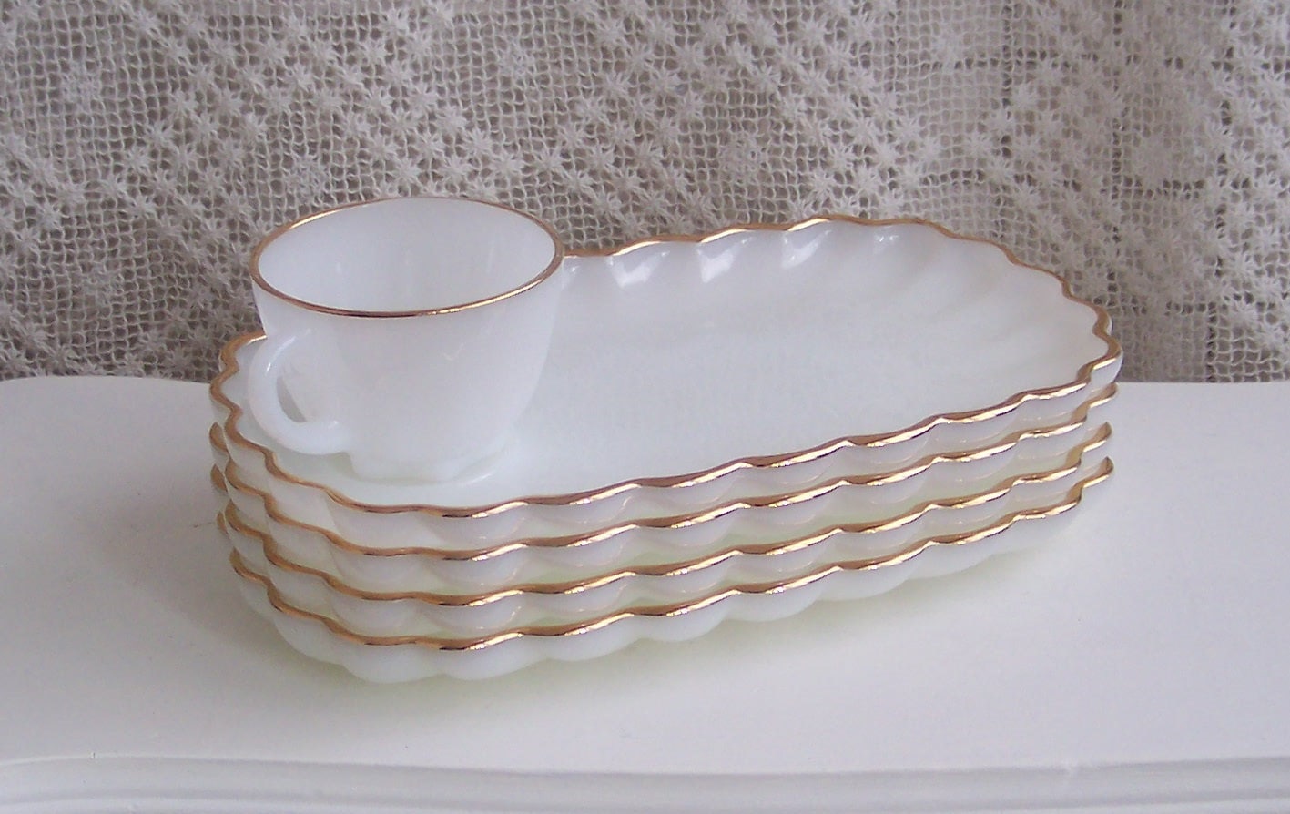 Fire King Milk Glass Snack Plates and Cups Set of 4 Classic