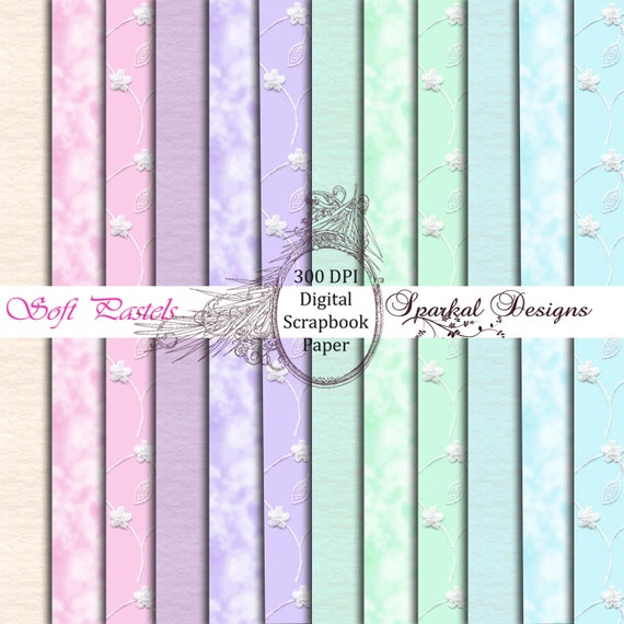 DIGITAL SCRAPBOOKING Paper Vintage Soft Pastel Digital background Paper Pack of 12 - 12 x 12 Jpeg Sheets Il_570xn