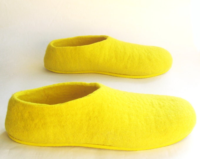 Mens House Felted Slippers Gold Yellow Felt Shoes, Loafers Rubber Soles 7 Color Variations, Indoors Outdoors Size US 6.5-15, New Daddy Gifts