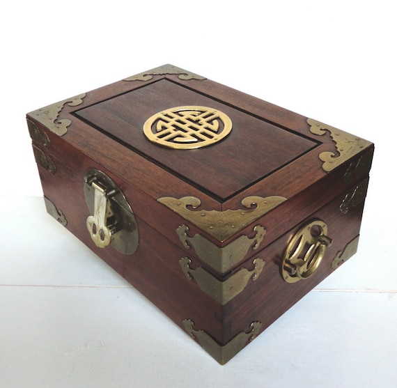 REDUCED PRICE Chinese Rosewood & Brass Jewelry Box