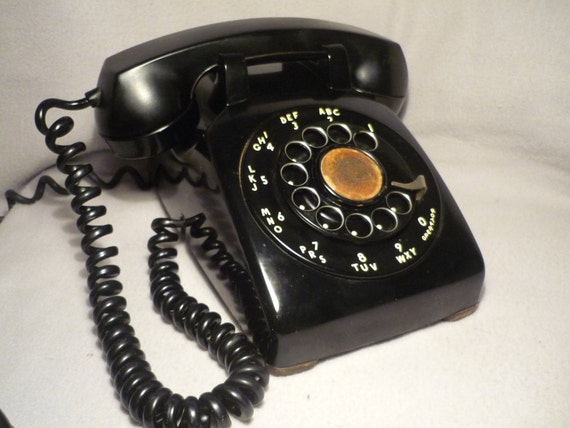 Vintage Black Rotary Dial Phone Hard Wired by yeoldegeneralstore