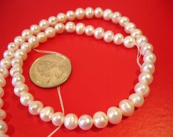 Full Strand White Freshwater Pearl Round Potato 7-8mm, 15 in, 58pcs