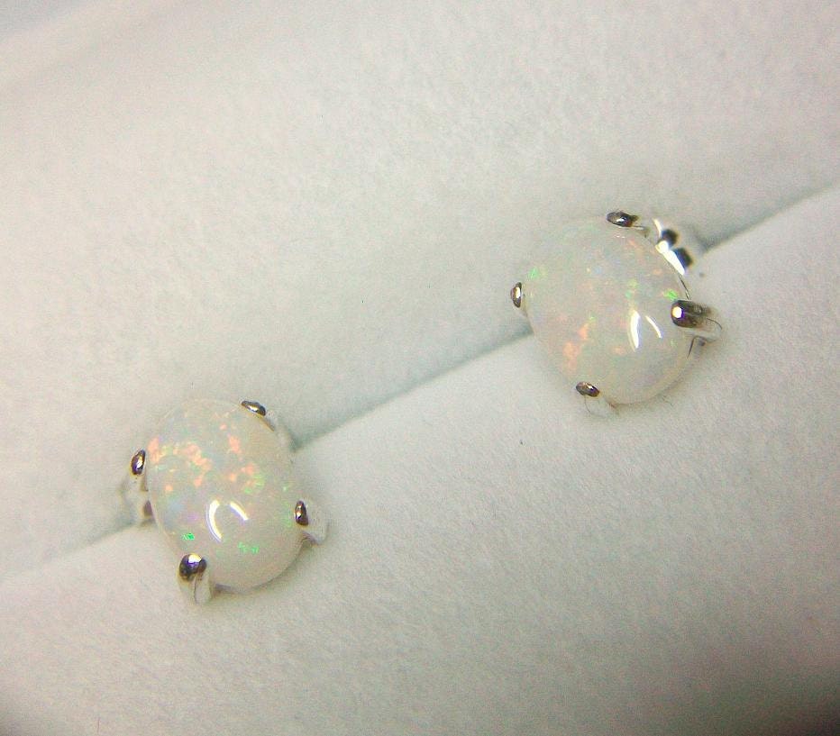 Genuine White Opal Stud Earrings Sterling Post