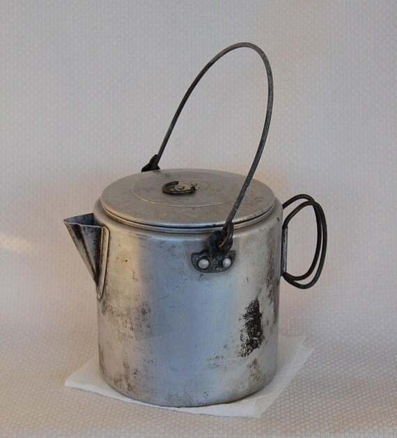Funky Old Camping Tea Kettle Fold Down Handles and REALLY