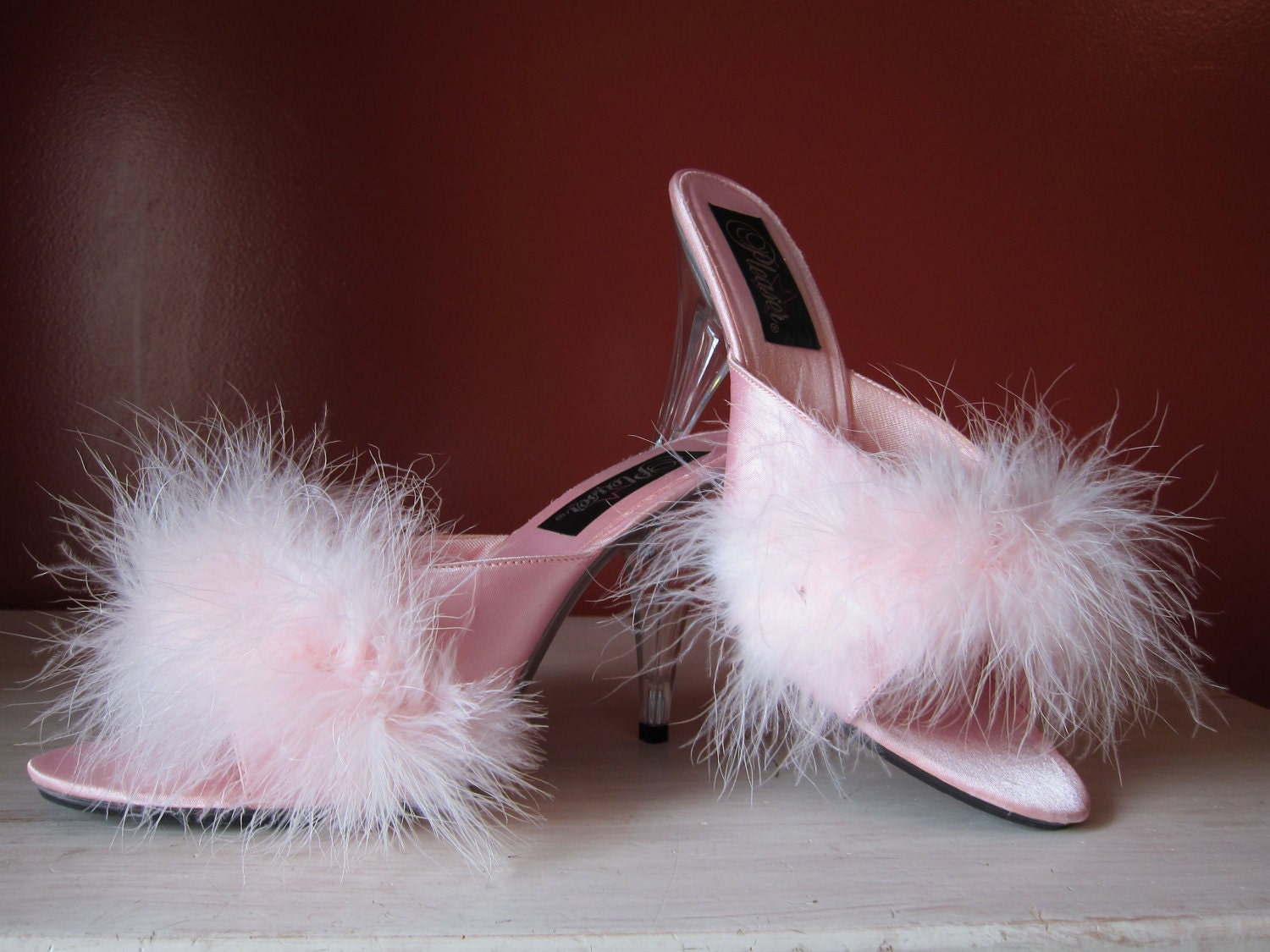 Vintage Pink Marabou Feather Pinup Mule Slippers 10 4116