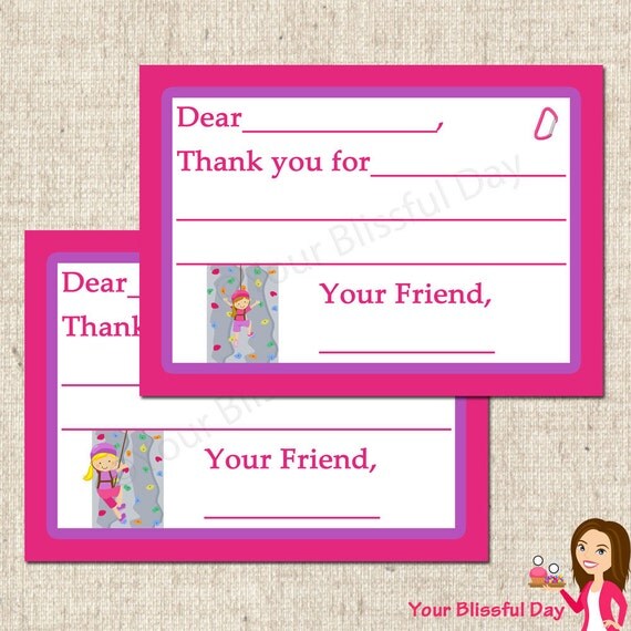 PRINTABLE Girl Rock Climbing Fill-in-the-Blank Thank You Cards Il_570xn