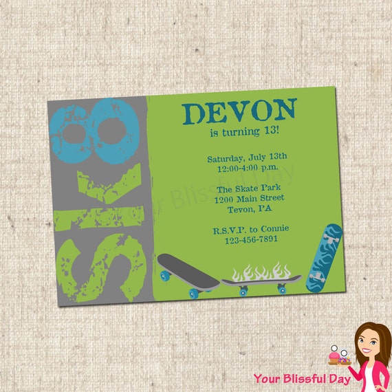 PRINTABLE Skateboard Party Invitation Il_570xn