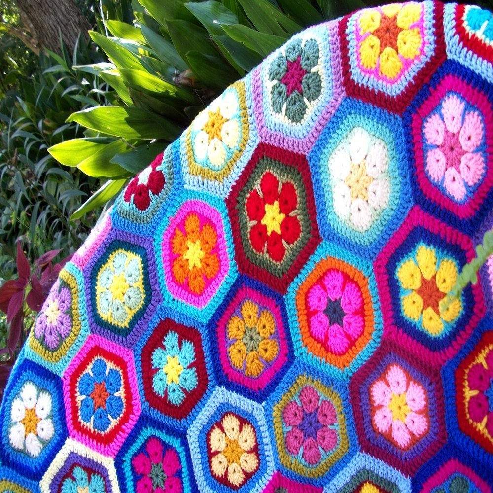 African Flower Crochet Blanket Granny Square Afghan C D