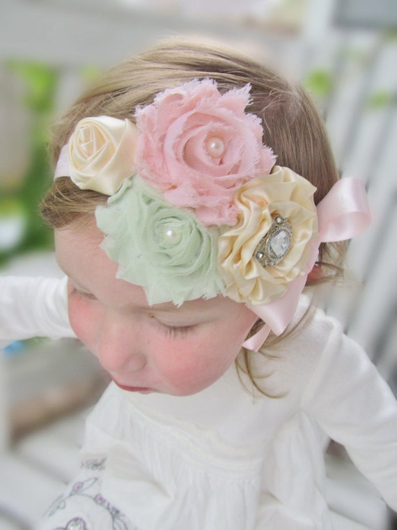 pink and mint vintage style headband baby headband newborn mint green pink chiffon headband satin flowers flower pink and mint vintage style headband baby headband newborn mint green pink chiffon headband satin flowers flower