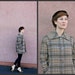 1950's. plaid. button up. shawl collar. blue. grey. mad men. vintage coat. Sz l/xl.