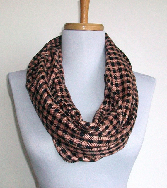 Items similar to Plaid Infinity Scarf in Black and Peach, Loop Scarf ...