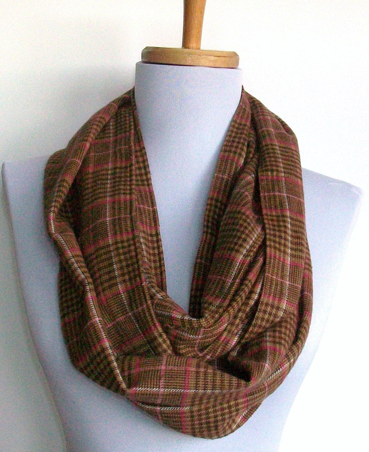 Plaid Infinity Scarf in Browns and Pinks