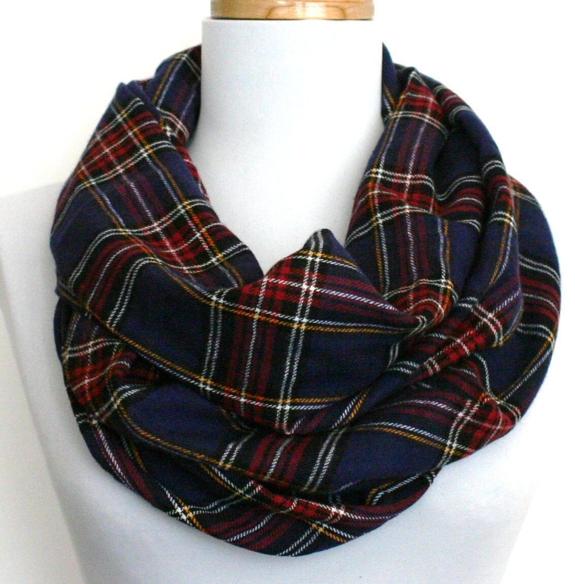 Plaid Flannel Infinity Scarf in Navy and Cranberry