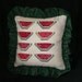 Watermelon, picture, seeds, pillow, hand stitched, unique stitches, decorative pillow